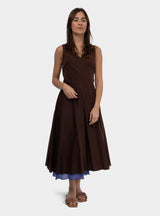Brown V-Neck Double-Face Dress
