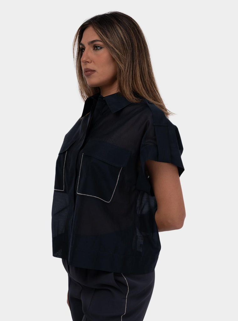 Camicia in organza di cotone e seta opaca Blu S06055 08372 761 PESERICO 