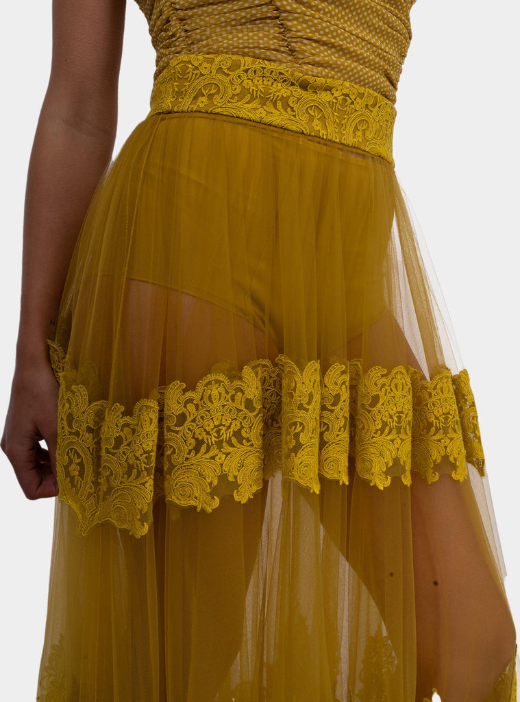 Gonna donna in tulle con decorazioni in pizzo Curry<BR/> GO04252E2 DC6CURRY ELISABETTA FRANCHI 