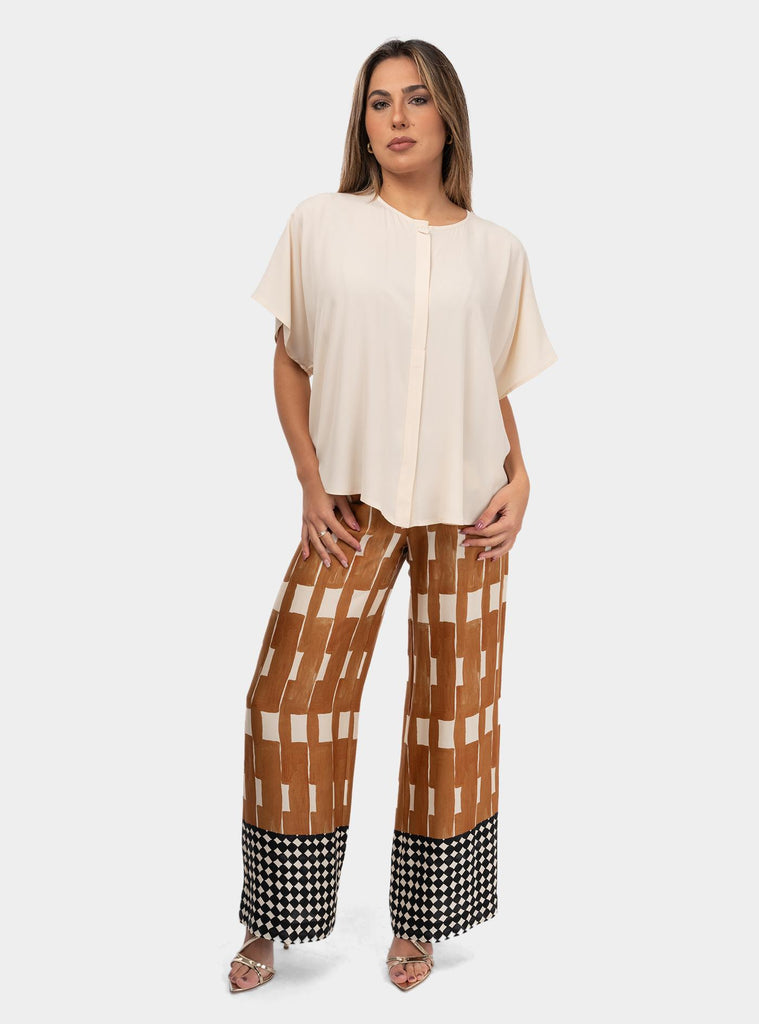 Pantalone palazzo con elastico in vita Nocciola DP9789 NOCCIOLA OTTO D'AME 