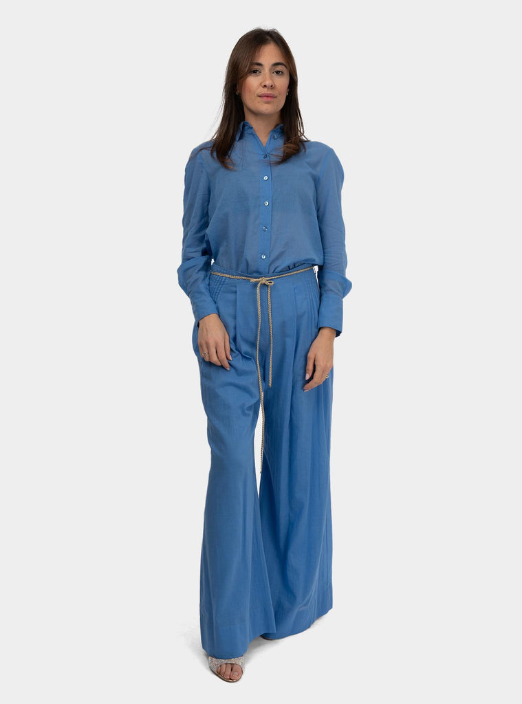 Pantalone ampio con nervature con cinturino Celeste SHOTO 1240 IRIS HANAMI D'OR 