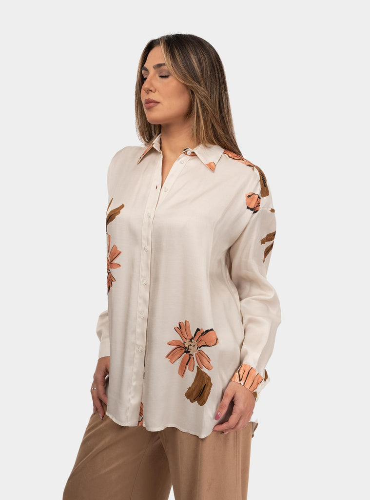 Camicia in viscosa a fantasia Panna DC5132 LATTE OTTO D'AME 