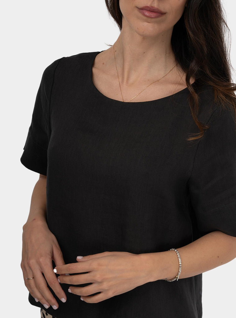Camicia scatoletta in lino Nero SS25606T032 PEDRA NIU 