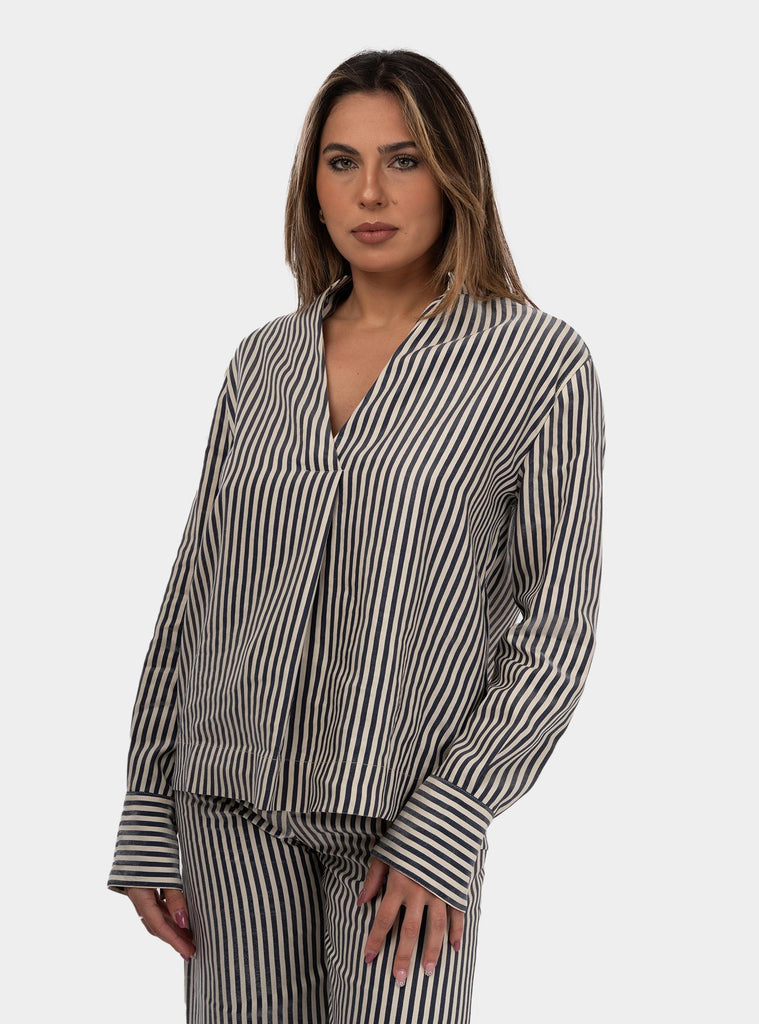 Camicia a righe in lino Bianco Blu DC5115 UNICA OTTO D'AME 