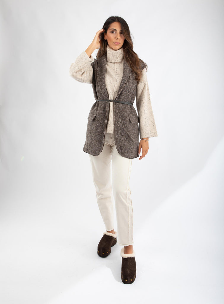Gilet lungo in lana e seta con cintura 521SD35018 529026-01 ALESSIA SANTI 