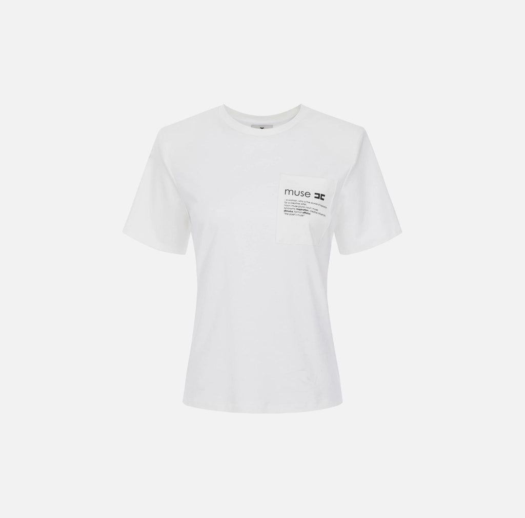 T-shirt in jersey di cotone pesante con taschino  Gesso MA02056E2 270 ELISABETTA FRANCHI 