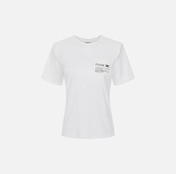 T-shirt in jersey di cotone pesante con taschino  Gesso MA02056E2 270 ELISABETTA FRANCHI 
