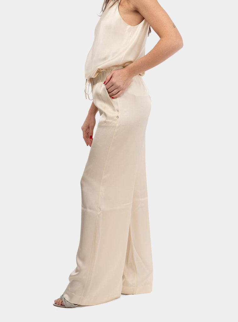 Pantalone palazzo con elastico in viscosa Panna DP9661-2 LATTE OTTO D'AME 