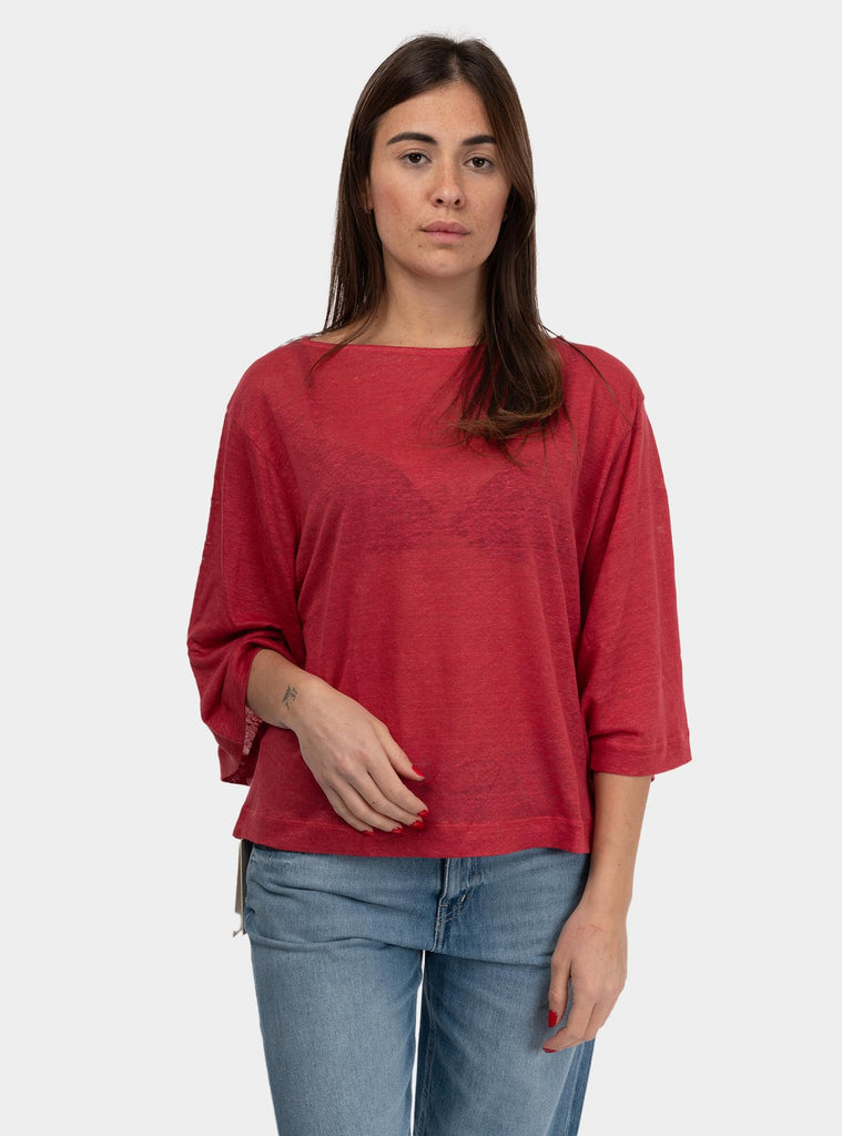 Maglia in lino manica 3/4 Rosso DM8118 LAMPONE OTTO D'AME 