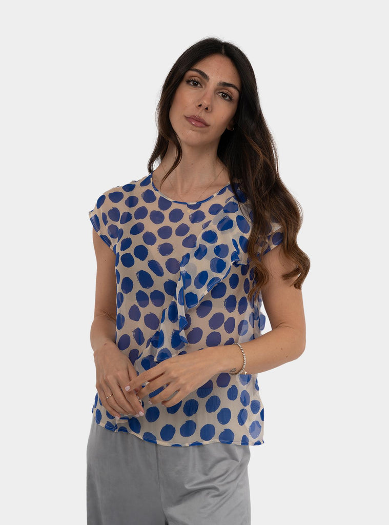 Blusa a fantasia in voile di seta Blu 511SD45080 519054-04 ALESSIA SANTI 