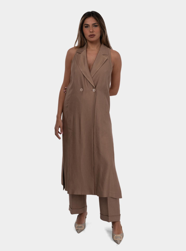 Gilet donna in gabardina lucida in lino viscosa S03004 01921 048 PESERICO 
