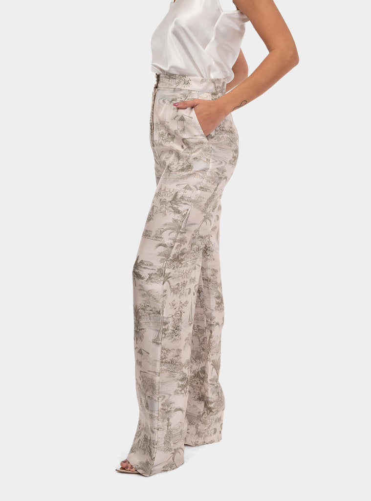 Pantalone ampio a fantasia in seta Panna ZEUS 001 MAX MARA 