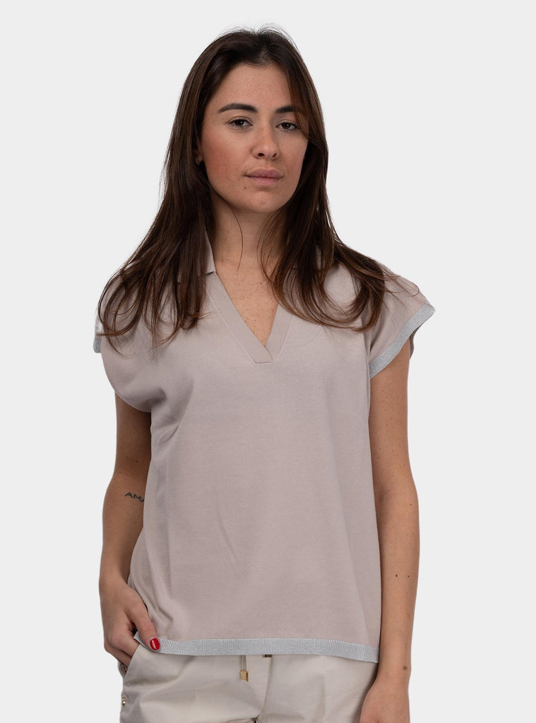 Maglia con bordi in lurex beige 57269/14069 111 GRAN SASSO 