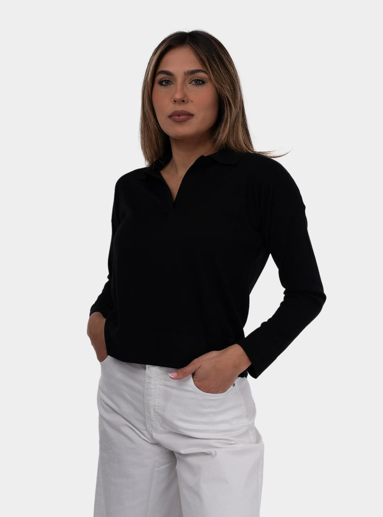 Polo donna a maniche lunghe nero 57288/14005 099 GRAN SASSO 