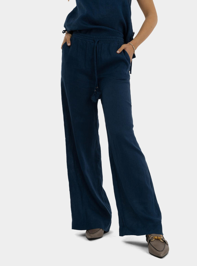 Pantalone palazzo in lino Blu DP9820-1 NIGHT OTTO D'AME 