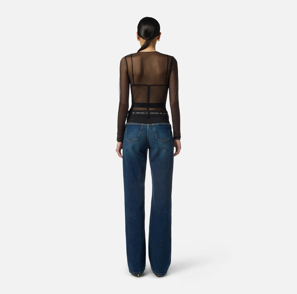 Denim con fascia in crepe leggero Blue Denim/Nero PJ10N56E2 EI1 BLUE DENIM/NERO ELISABETTA FRANCHI 