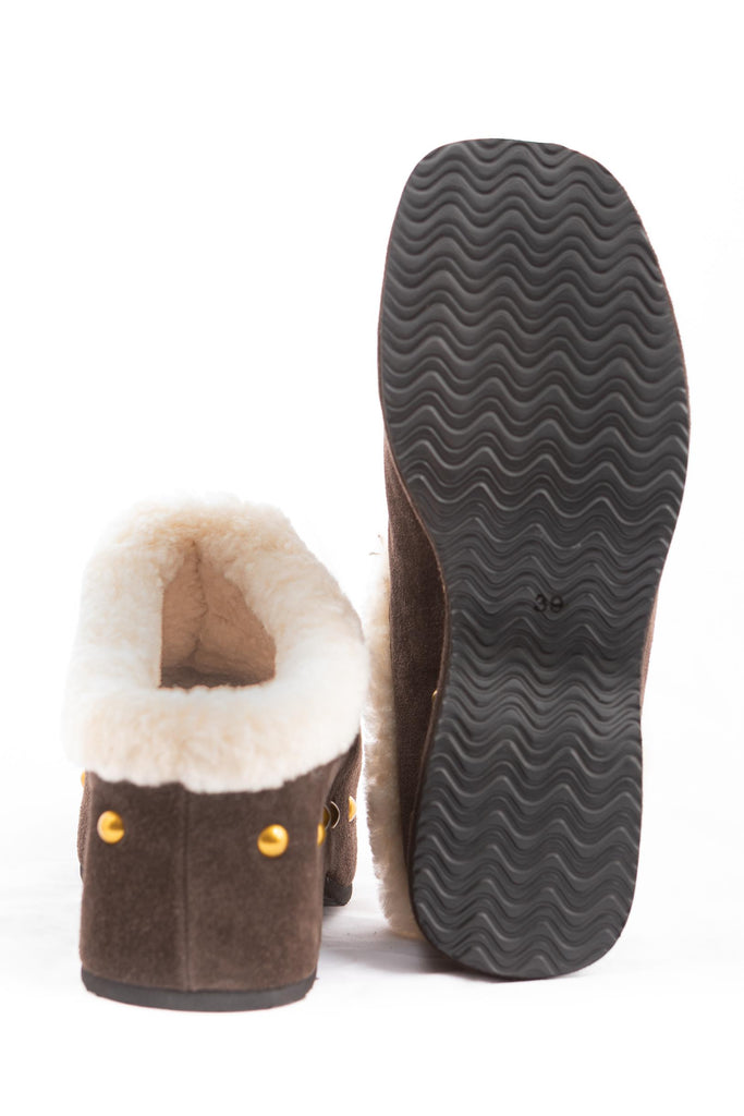 Zoccolo con pelliccia Carola Coffee CAROLA-A2 SUEDE COFFEE MISS OLIVIA 