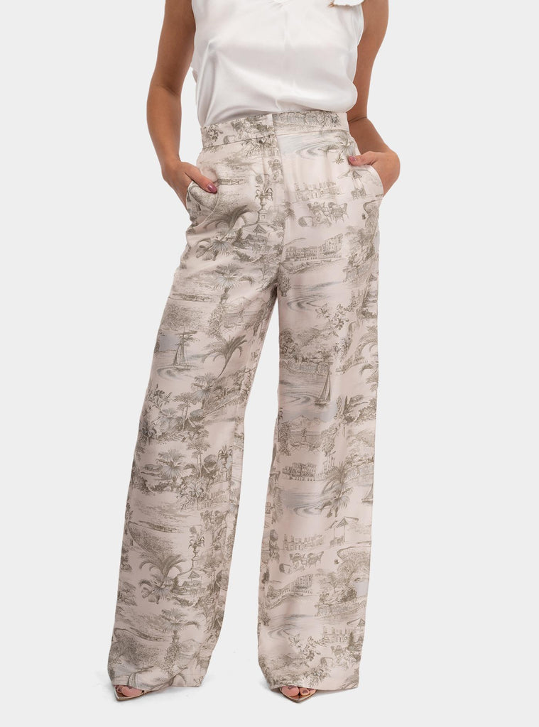 Pantalone ampio a fantasia in seta Panna ZEUS 001 MAX MARA 