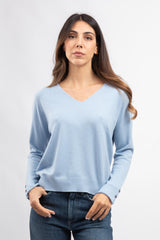 Blue cashmere wool V-neck sweater