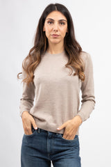 Beige crew neck sweater in virgin wool