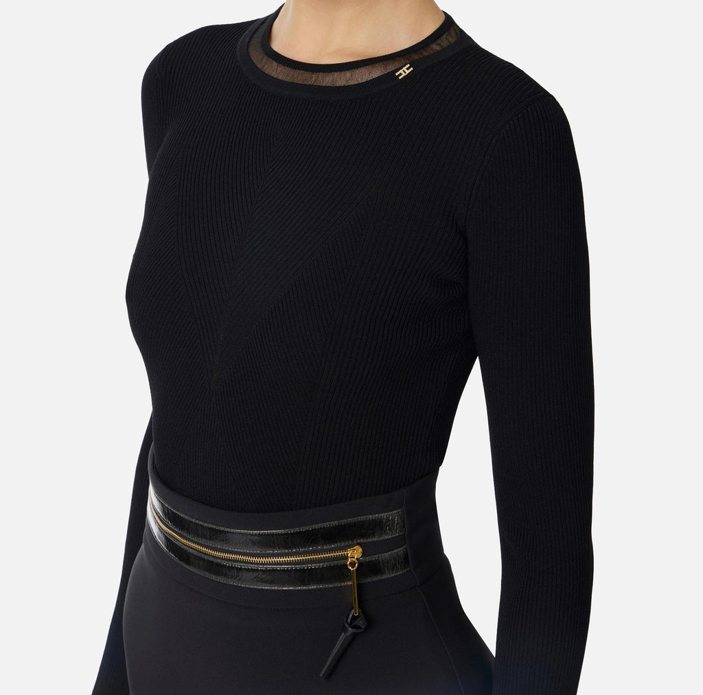 Maglia a costine con logo gioiello Nero MK13B56E2 110 NERO ELISABETTA FRANCHI 