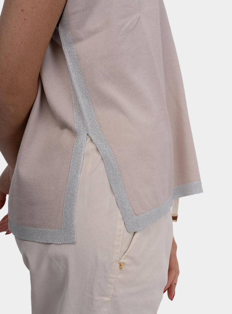 Maglia con bordi in lurex beige 57269/14069 111 GRAN SASSO 