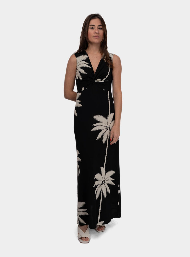 Abito donna lungo scollo V con nodo printed FF0030-0109 001 1ONE 