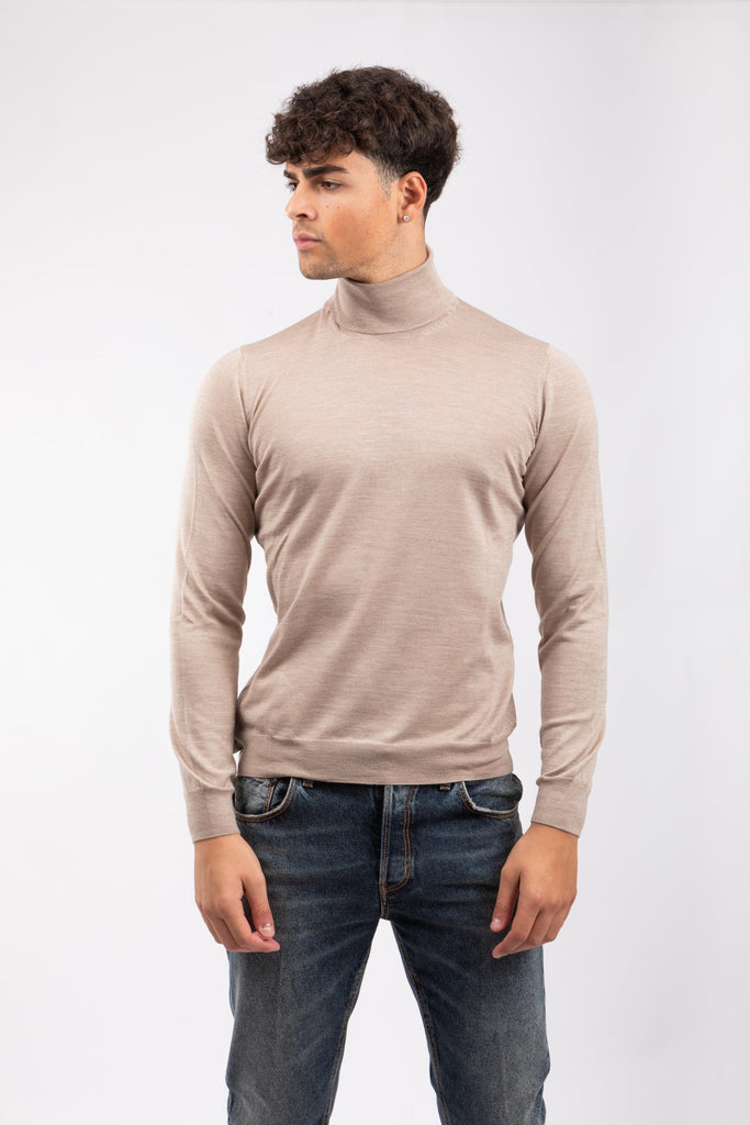 Maglia uomo collo alto beige in misto seta MIKE GSI25-05 724 TAGLIATORE 