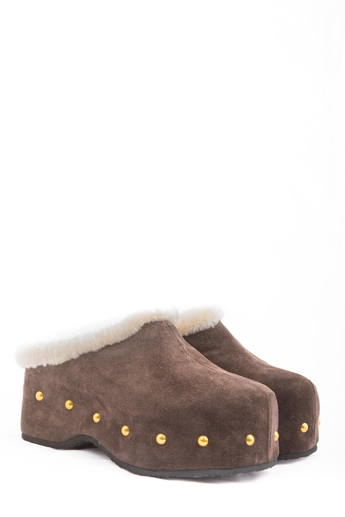 Zoccolo con pelliccia Carola Coffee CAROLA-A2 SUEDE COFFEE MISS OLIVIA 