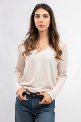 Cream wool and cashmere V-neck sweater