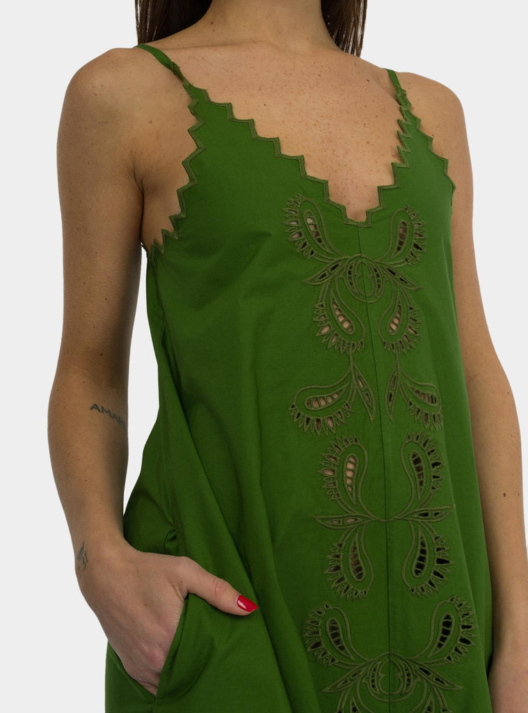 Abito lungo in cotone con ricamo ad intaglio DA5198 MATCHA OTTO D'AME 