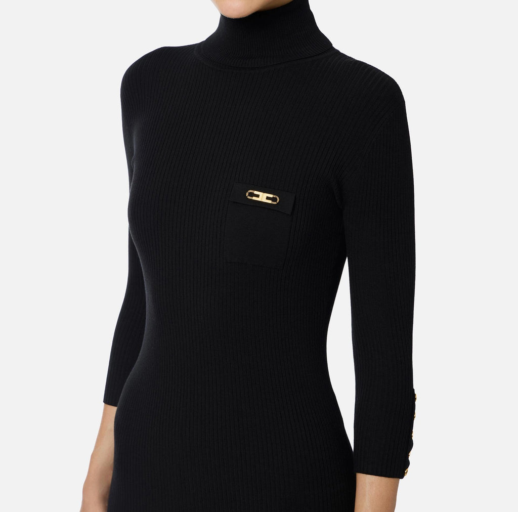 Abito in maglia a costine collo alto Nero AM23B56E2 110 NERO ELISABETTA FRANCHI 