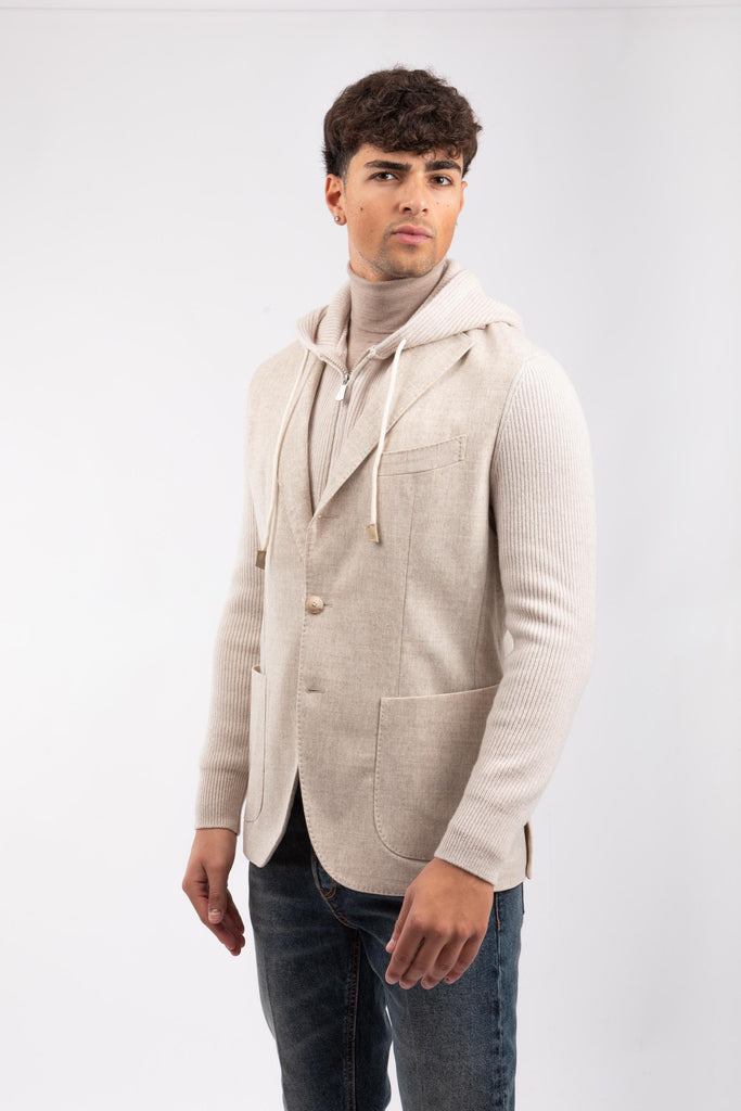 Giacca monopetto con cappuccio Panna 23133/51321 010 GRAN SASSO 