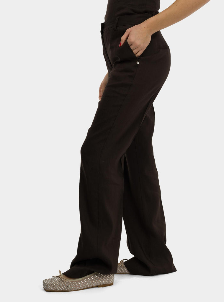 Pantalone palazzo in lino Marrone DP9812 CIOCCOLATO OTTO D'AME 