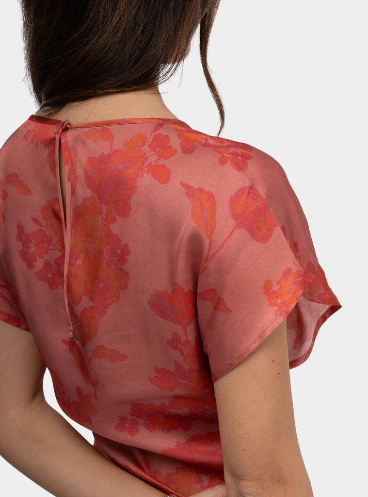 Abito lungo in viscosa a fantasia Corallo SIDNEY 1302 ROSEWOOD FLOWERS HANAMI D'OR 