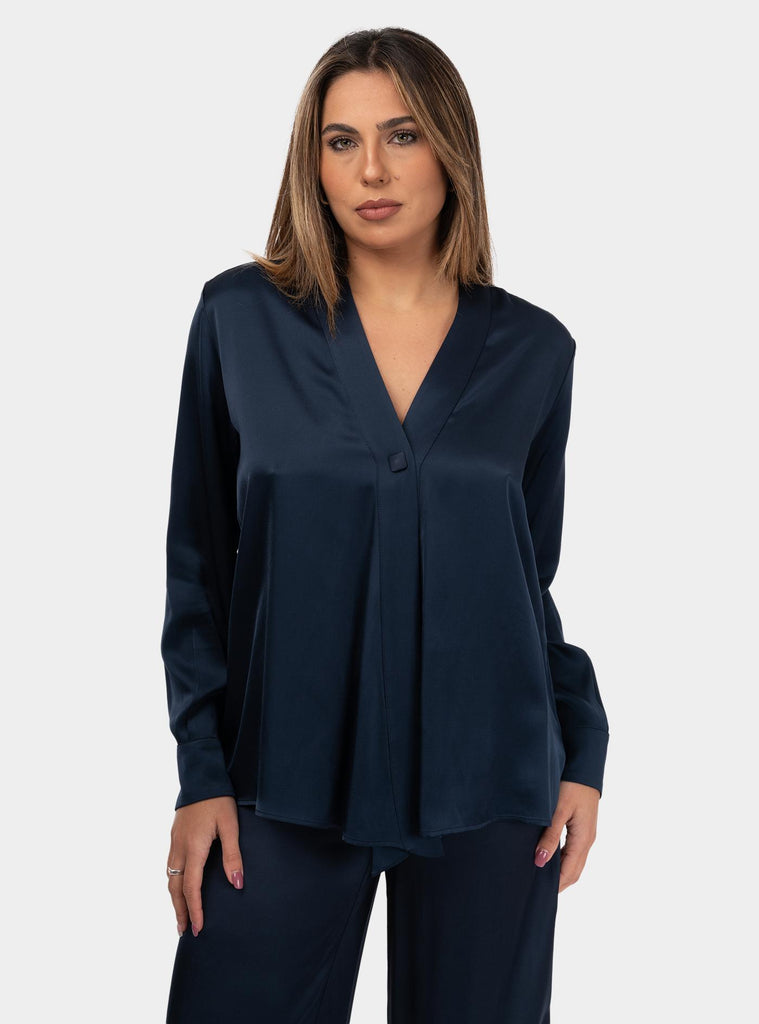 Giacca viscosa un bottone con scollo a incrocio Blu DC5079 NIGHT OTTO D'AME 