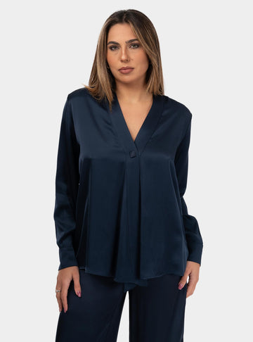 Giacca viscosa un bottone con scollo a incrocio Blu DC5079 NIGHT OTTO D'AME 
