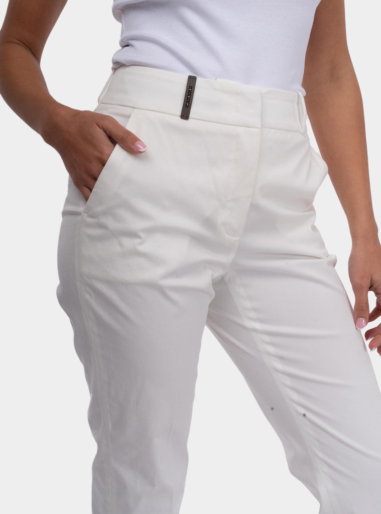 Pantalone donna slim in gabardina di cotone pettinato bianco P04629U 01037 002 PESERICO 