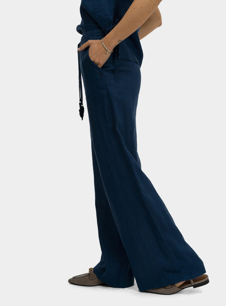 Pantalone palazzo in lino Blu DP9820-1 NIGHT OTTO D'AME 