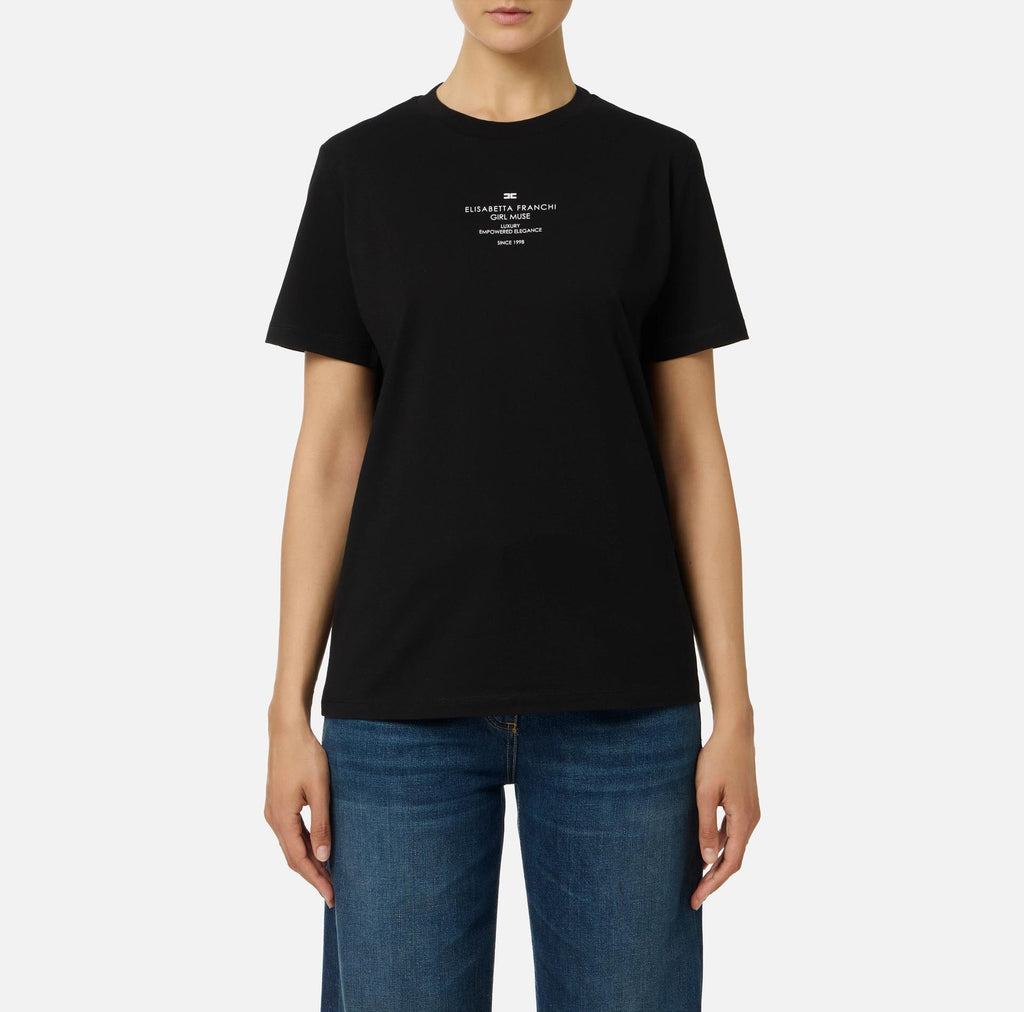 T-shirt in jersey di cotone con stampa Nero MA63D56E2 110 ELISABETTA FRANCHI 