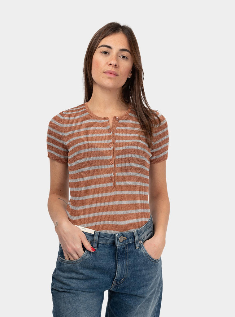 T-shirt a righe con bottoni Bronzo 52-K03 4 UNIVERSEL 