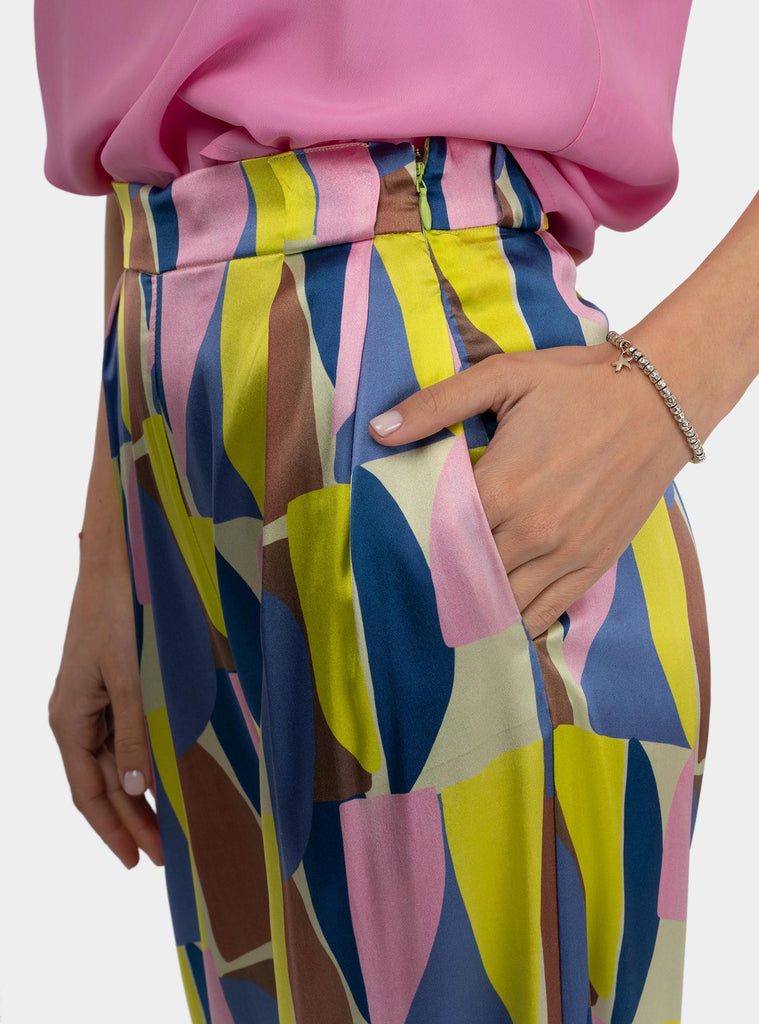 Pantaloni fantasia in seta Multicolor SS25217T000 PLATANO NIU 