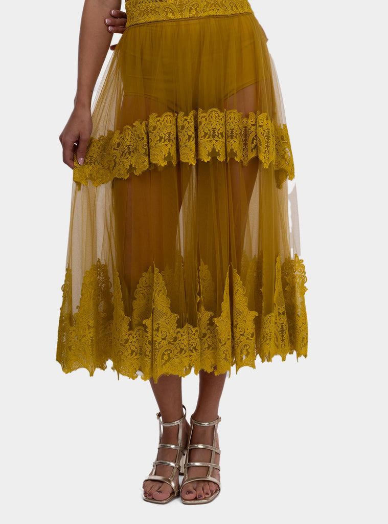 Gonna donna in tulle con decorazioni in pizzo Curry<BR/> GO04252E2 DC6CURRY ELISABETTA FRANCHI 