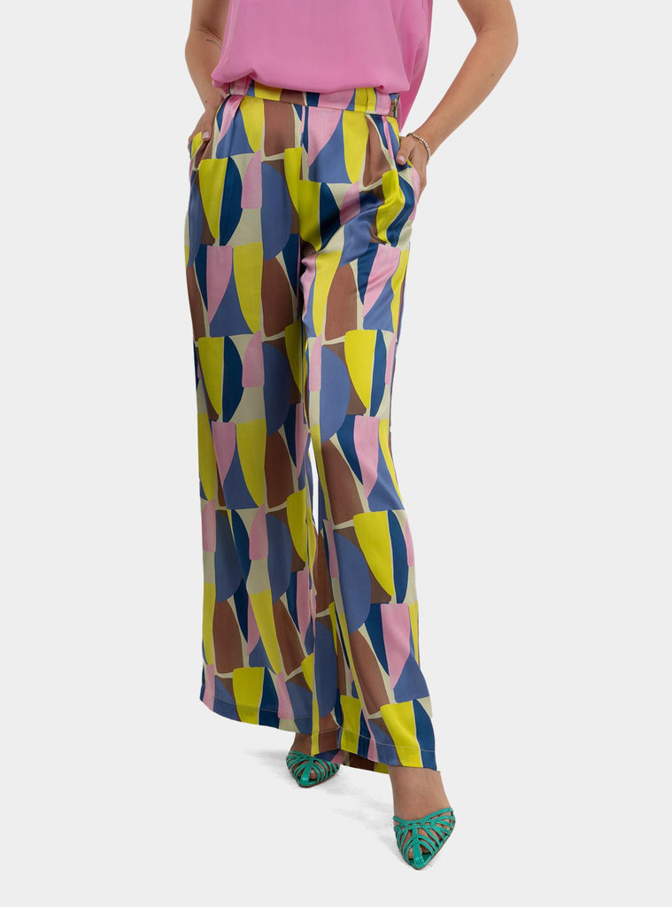 Pantaloni fantasia in seta Multicolor SS25217T000 PLATANO NIU 