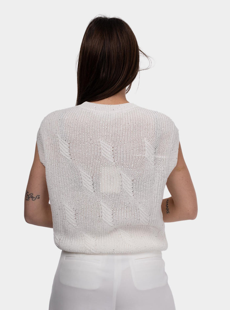 Maglia in cordinetto di cotone e paillettes S98162F07 09110 002 PESERICO 