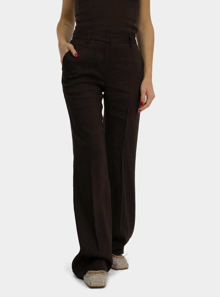 Pantalone palazzo in lino Marrone DP9812 CIOCCOLATO OTTO D'AME 