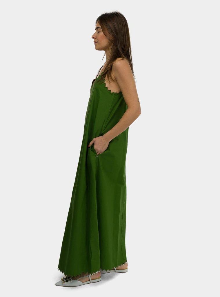 Abito lungo in cotone con ricamo ad intaglio DA5198 MATCHA OTTO D'AME 