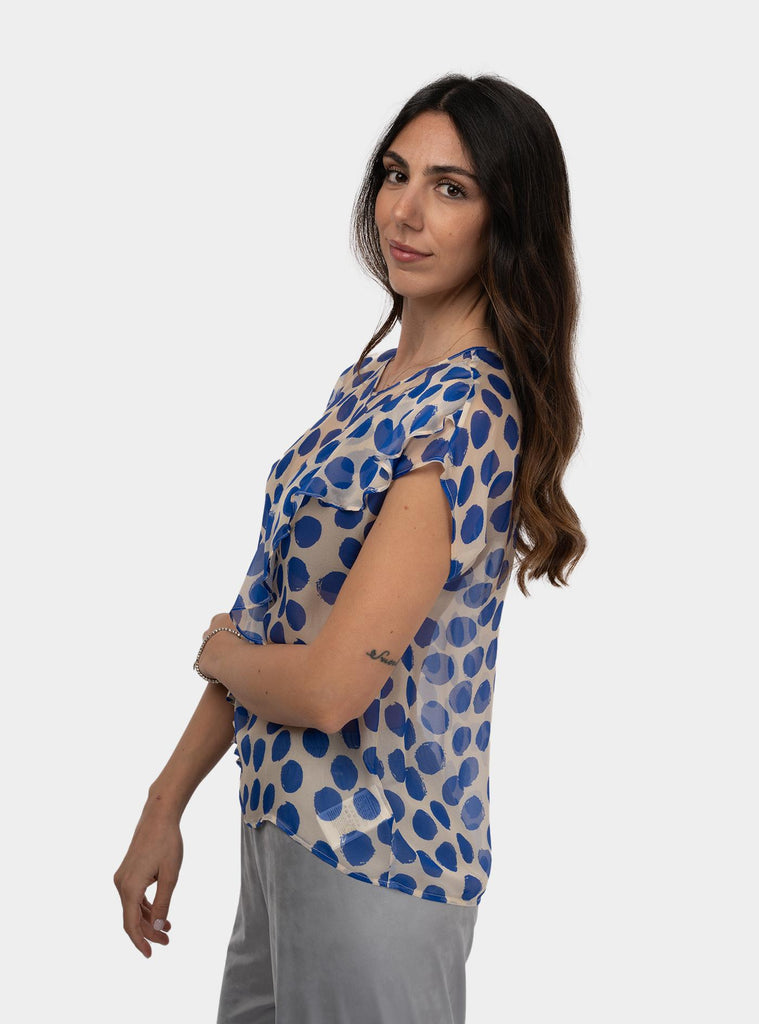 Blusa a fantasia in voile di seta Blu 511SD45080 519054-04 ALESSIA SANTI 