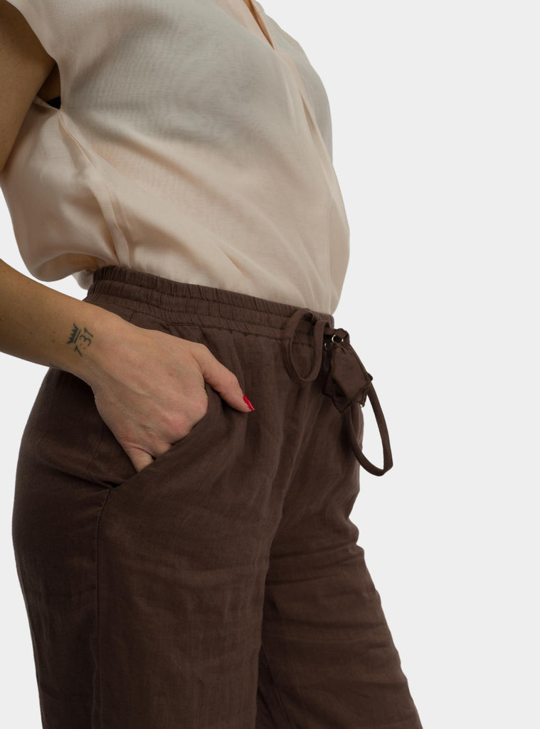 Pantalone palazzo in lino Marrone DP9820-1 CIOCCOLATO OTTO D'AME 