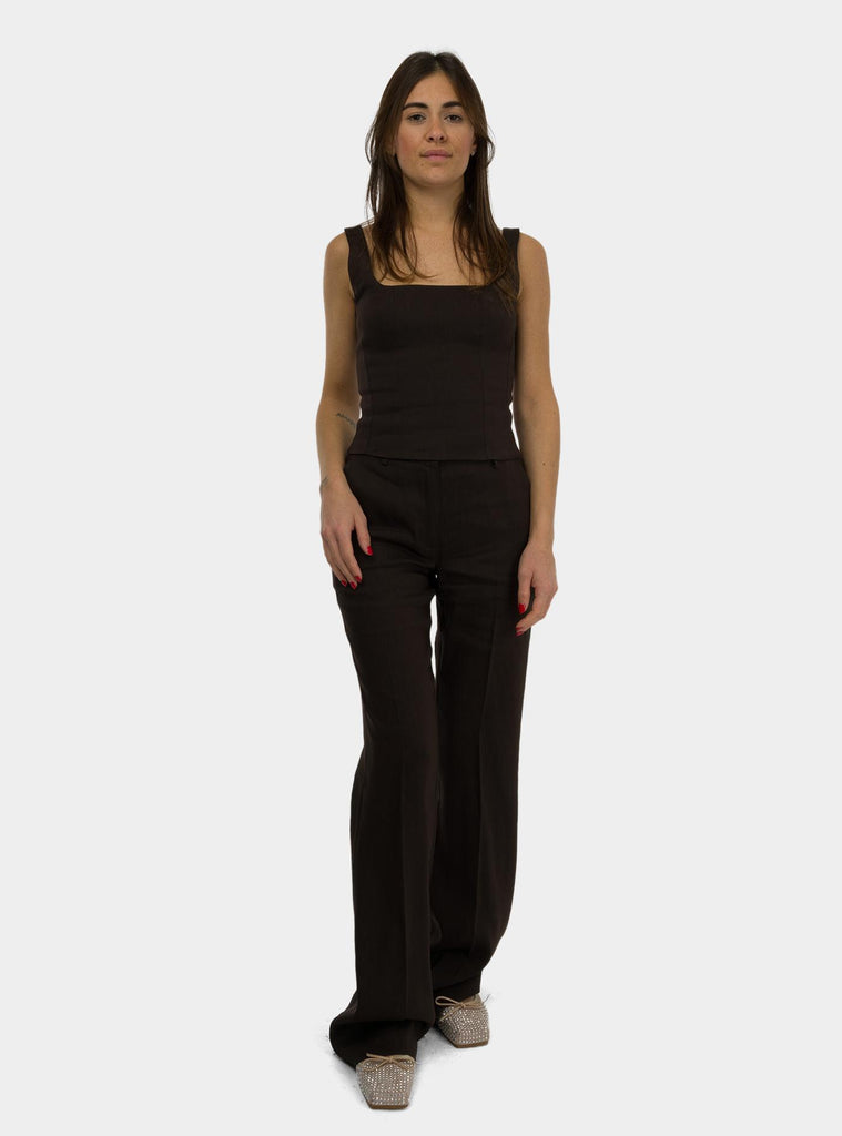Pantalone palazzo in lino Marrone DP9812 CIOCCOLATO OTTO D'AME 